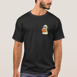 Ghost and Cat Reading Spooky Halloween Design T-Shirt