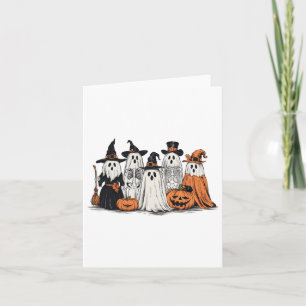 Ghost And Friends In Costumes Fall Season Hallowee Card