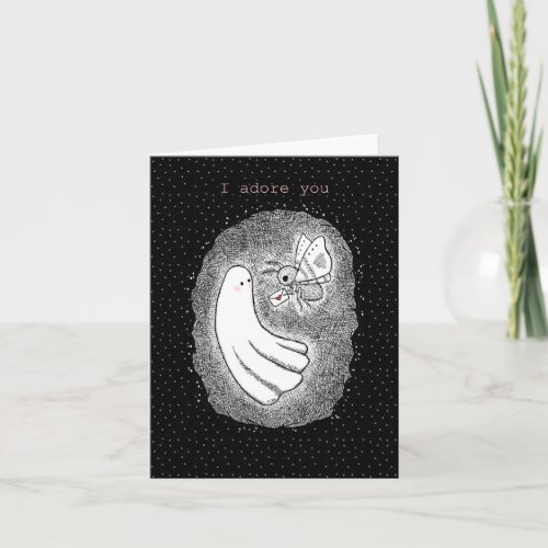 Ghost and Moth I adore you cute Valentines day  Card