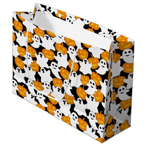 Ghost and Pumpkin Halloween Pattern Large Gift Bag