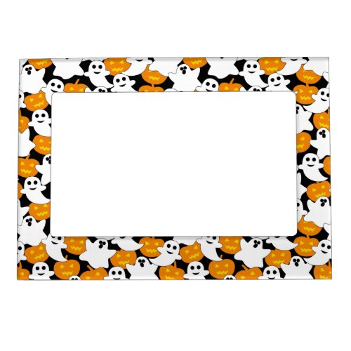 Ghost and Pumpkin Halloween Pattern Magnetic Frame