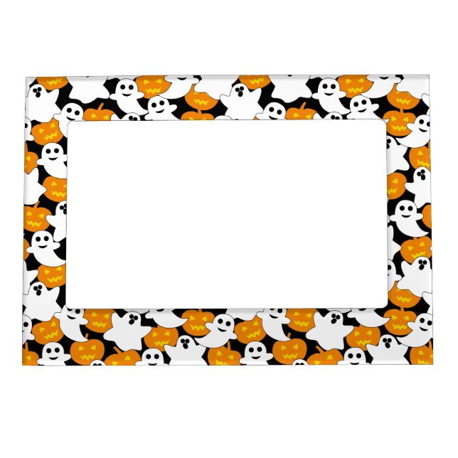 Ghost and Pumpkin Halloween Pattern Magnetic Frame (Front)