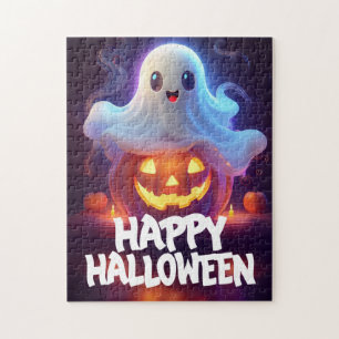 Ghost and Pumpkin Happy Halloween Jigsaw Puzzle