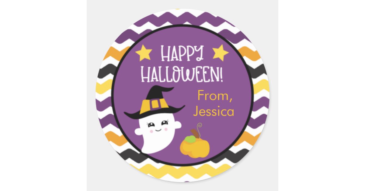 Ghost and Pumpkin Kids Halloween Classic Round Sticker | Zazzle