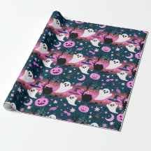 Ghost and Pumpkin Pink and Blue Pattern