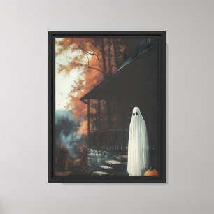 Ghost and Pumpkin Porch Scene Canvas Print