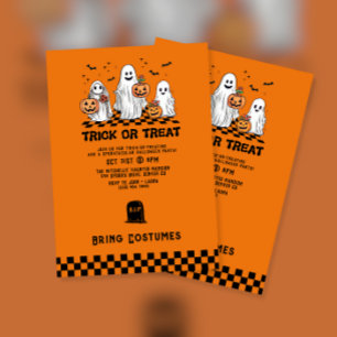 Ghost and Pumpkin Trick or Treat Halloween Party Invitation