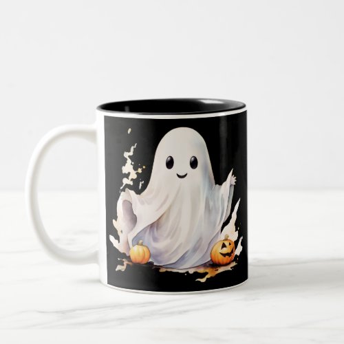 Ghost and Pumpkins Creepy Spooky Fun Halloween Two_Tone Coffee Mug