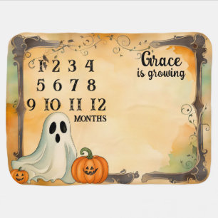 Ghost and Pumpkins Halloween Baby Milestones Blanket