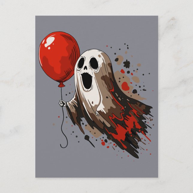 Ghost and Red Balloon Postcard (Front)