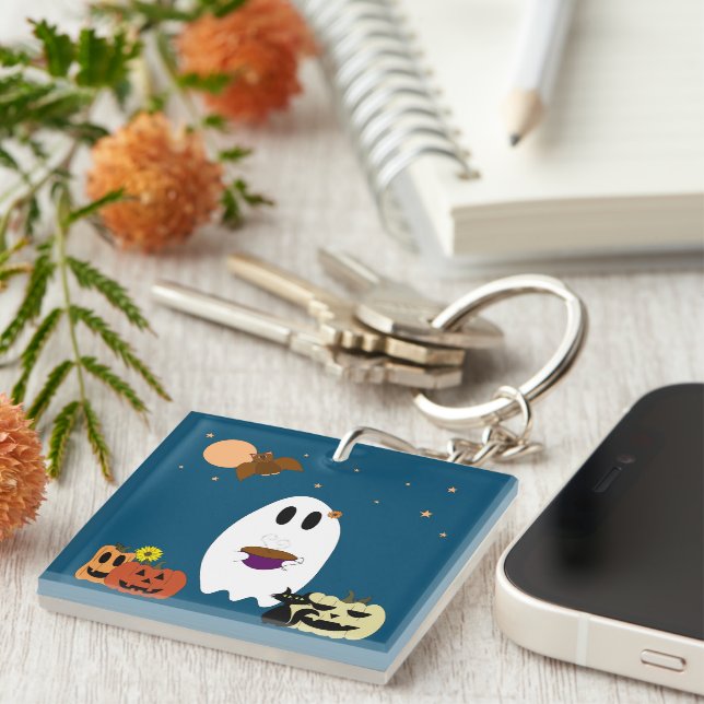 Ghost and Tea Keychain (Front Right)