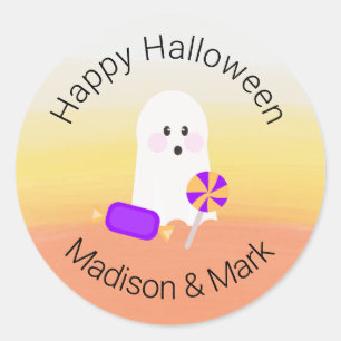 Ghost and Watercolor Candy Halloween Favor Classic Round Sticker