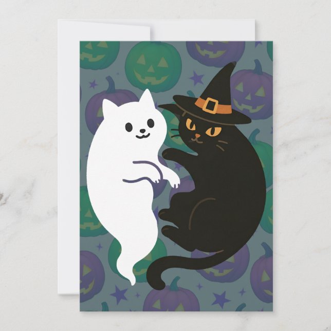Ghost and Witch Cat Duo Invitation (Front)