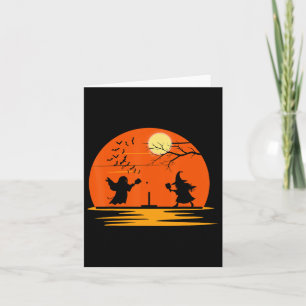 Ghost And Witch Playing Pickleball Halloween Costu Card