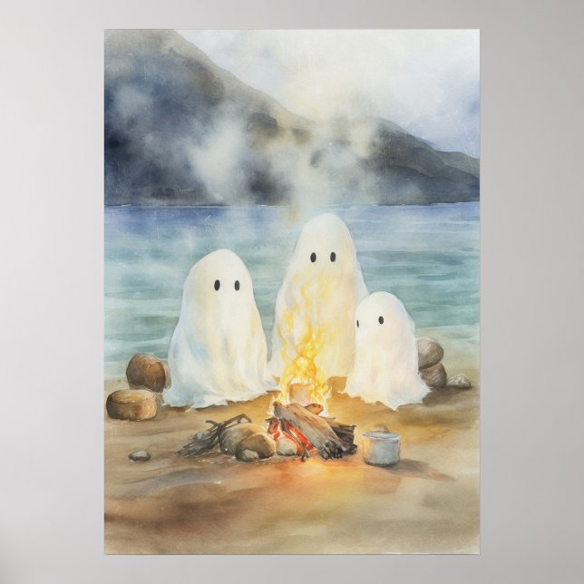 Ghost Art: Ghosts by the Campfire on the Beach Poster (Front)