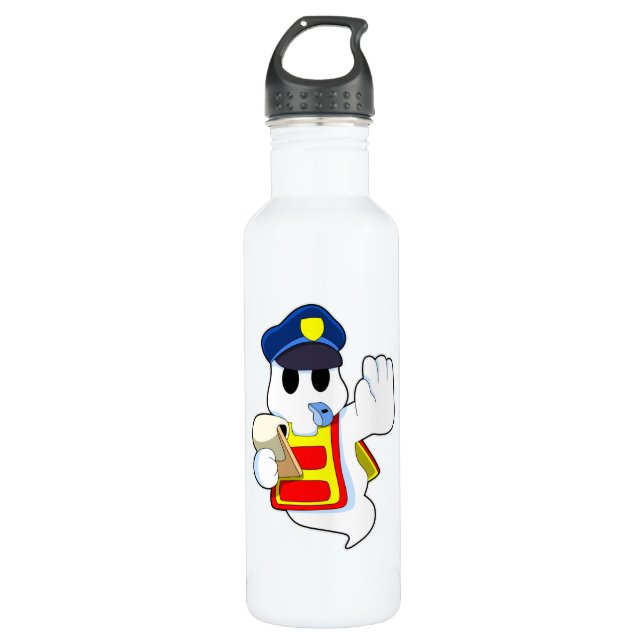 Ghost as Police officer with Whistle Stainless Steel Water Bottle (Front)