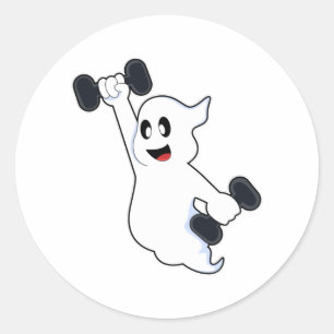 Ghost at Strength training with Dumbbells Classic Round Sticker