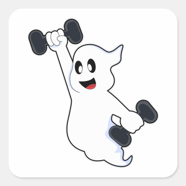 Ghost at Strength training with Dumbbells Square Sticker (Front)