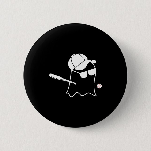 Ghost Baseball Halloween Costume Funny Baseball Button (Front)