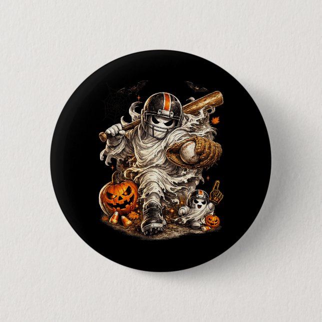 Ghost Baseball Halloween Fall Season Button (Front)