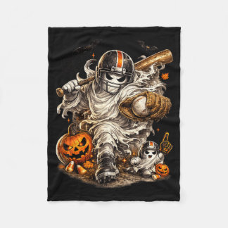 Ghost Baseball Halloween Fall Season Fleece Blanket