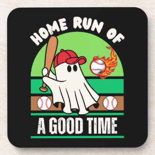 Ghost Baseball Player Halloween Beverage Coaster