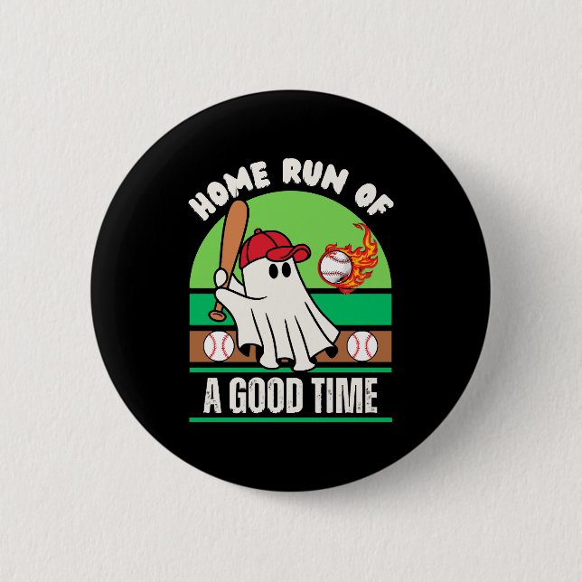 Ghost Baseball Player Halloween Button (Front)
