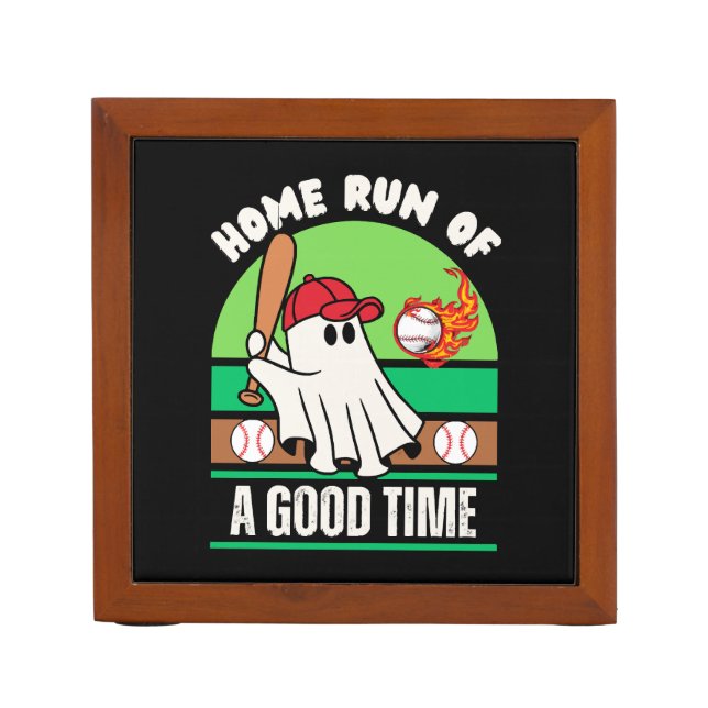 Ghost Baseball Player Halloween Desk Organizer (Front)