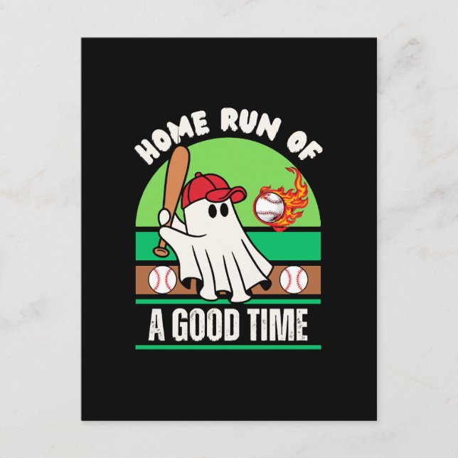 Ghost Baseball Player Halloween Enclosure Card (Front)