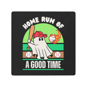 Ghost Baseball Player Halloween Metal Print
