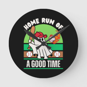 Ghost Baseball Player Halloween Round Clock