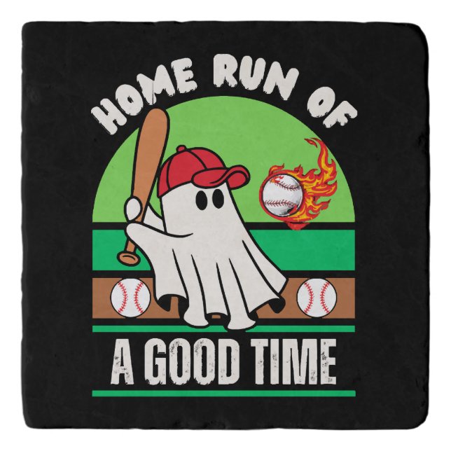 Ghost Baseball Player Halloween Trivet (Front)