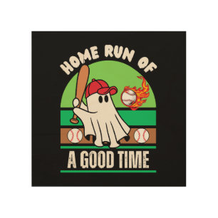 Ghost Baseball Player Halloween Wood Wall Art