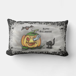 Ghost, Bat and Cat, Happy Halloween! Lumbar Pillow