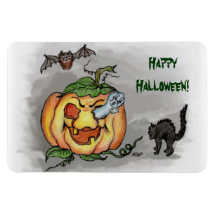 ghost,bat and cat, Happy Halloween! Magnet
