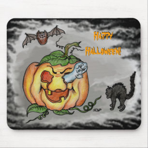 Ghost, Bat and Cat, Happy Halloween! Mouse Pad