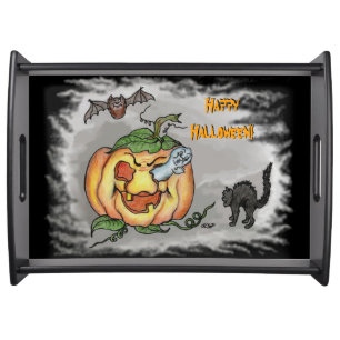 Ghost, Bat and Cat, Happy Halloween! Serving Tray