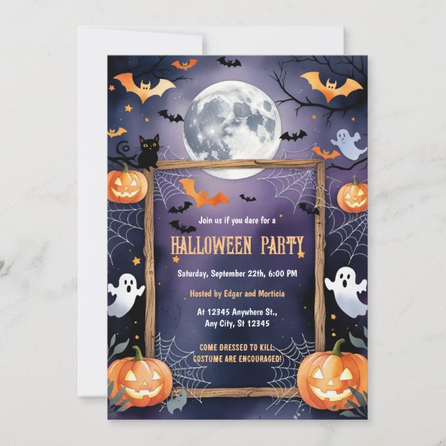 Ghost Bat Moon Pumpkin Halloween Invitation (Front)