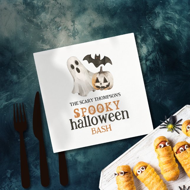 Ghost Bat Pumpkin Name Spooky Halloween Bash  Napkins (Creator Uploaded)