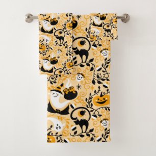 Ghost Bats and Pumpkins Halloween Bath Towel Set