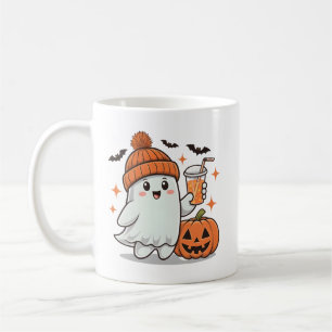 Ghost, Bats, Pumpkin And Drink, Cute Halloween Coffee Mug