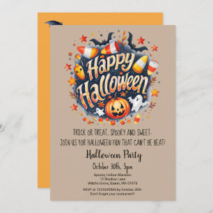 Ghost Bats Trick or Treat Pumpkin Halloween Party Invitation