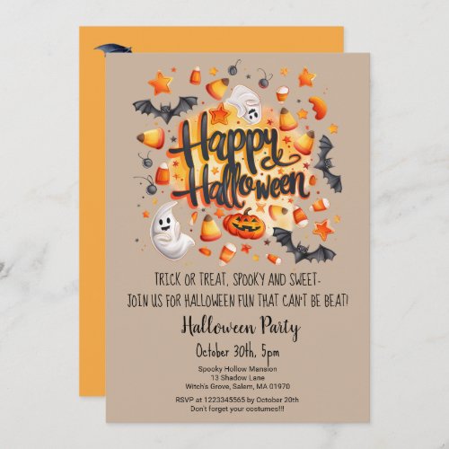 Ghost Bats Trick or Treat Pumpkin Halloween Party  Invitation