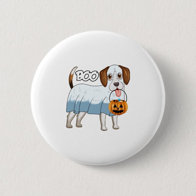 Ghost Beagle Halloween Dog Button (Front)