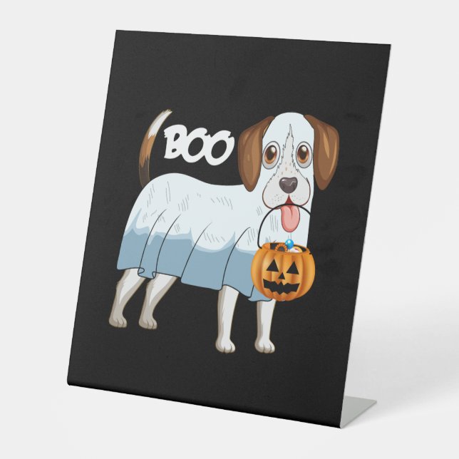 Ghost Beagle Halloween Dog Pedestal Sign (Front)