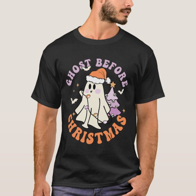 Ghost Before Christmas Retro Halloween Xmas Spooky T-Shirt (Front)