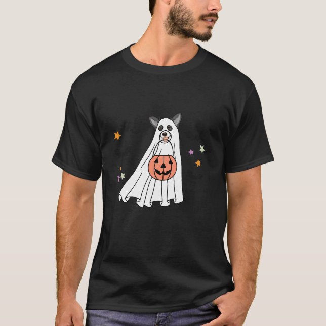 Ghost Black And White Corgi Boo Dog Lover Hallowee T-Shirt (Front)