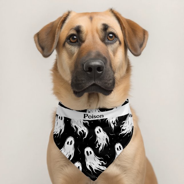 Ghost Black and White Pet Bandana Collar (Dog 2)