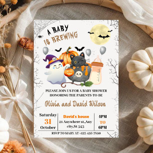 Ghost,Black Cat,Pumpkin : Halloween Baby Shower Invitation