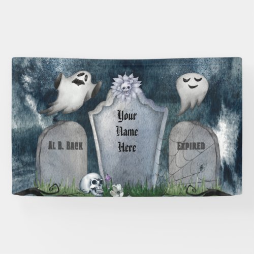 Ghost Black Graveyard Spooky Creepy Halloween Banner